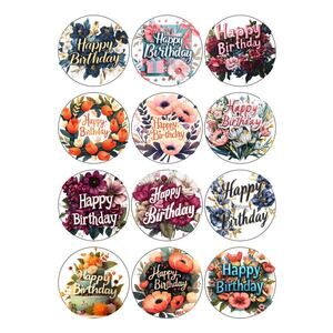 Happy Birthday Pinback Buttons 12pk  Various Floral Styles